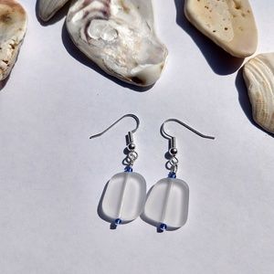 Clear Square Sea Glass Earrings